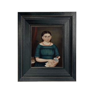 Mary Wilcox par Joseph Whiting Art populaire primitif encadré, peinture à l'huile sur toile, Antiquité américaine, Americana, art mural