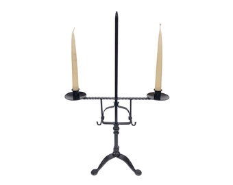 23" Adjustable Wrought Iron Forged Double Candle Holder- Antique Vintage Style