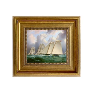 HMS Orion Sailboat, Racing Yacht, Oil Painting Print Reproduction on Canvas in Antiqued Gold Frame