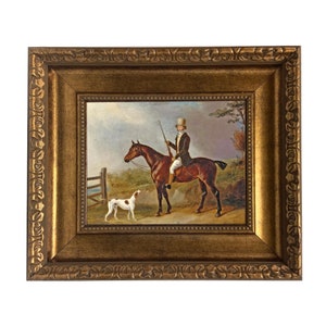 Ein Gentleman mit seinem Jäger und Pointer Gerahmte Ölgemälde Druck auf Leinwand, Pferdesport Wandkunst, Englischer Reiter Dekor, Pferd und Hund