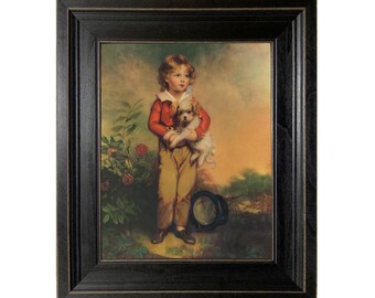 Master Simpson Framed Canvas Print, Boy With Dog, Vintage Art