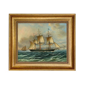 Baltimore Clipper Architect Framed Oil Painting Print on Canvas in Antiqued Gold Frame