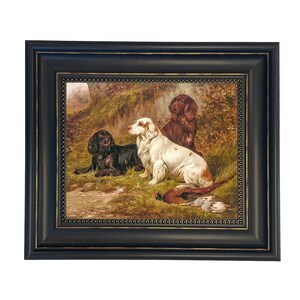 Spaniels at Rest Framed Oil Painting Print on Canvas, Hunting Dog Art, Vintage Dog Art, Pheasant Hunt Print, Rustic Cabin Decor