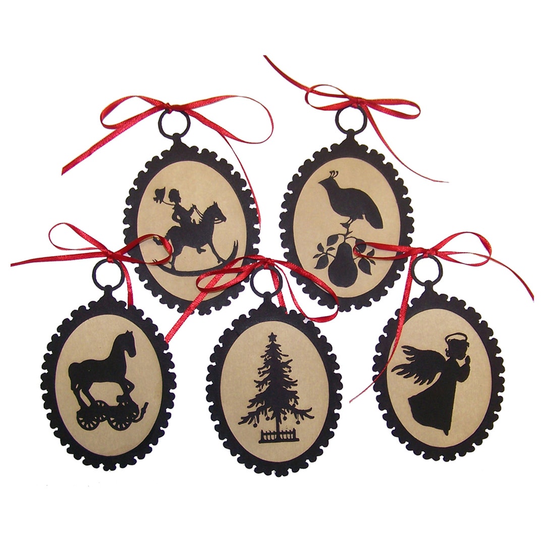 Set of 5 Christmas Silhouette Ornaments set A With Red Ribbon Etsy