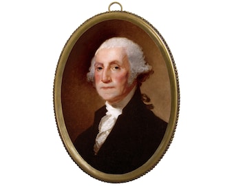 George Washington Framed Portrait, Beaded Brass Frame, Presidential Wall Art