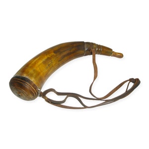 10&quot; Brown Powder Horn with Wooden Plug- Antique Vintage Style
