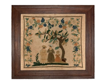 Elizabeth Purkey Antique Embroidery Needlepoint Sampler Framed PRINT