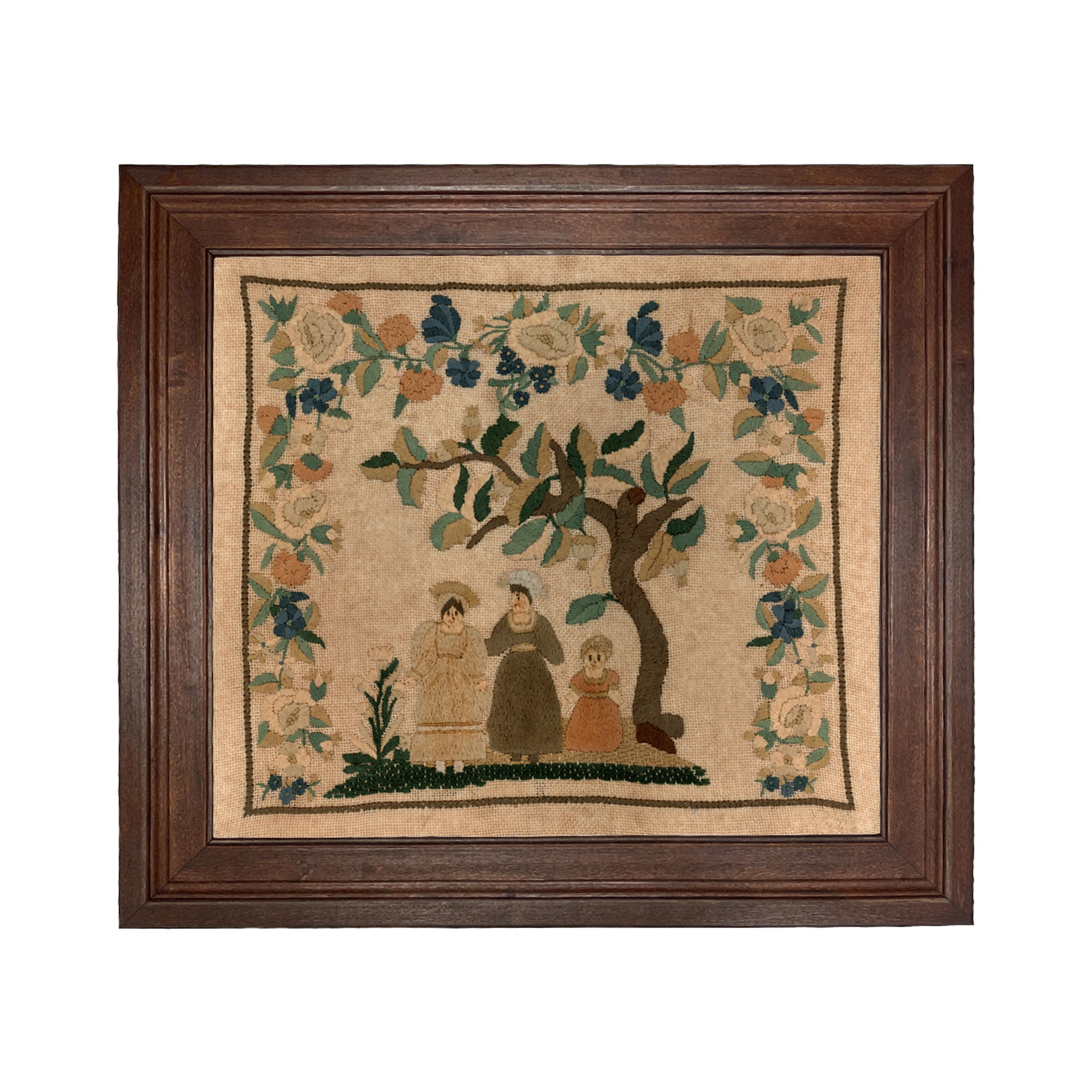 Elizabeth Purkey Antique Embroidery Needlepoint Sampler Framed PRINT