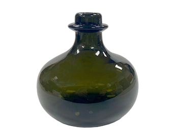 5" Hand-Blown Dark Green Thick Glass Small Onion Bottle- Antique Vintage Style