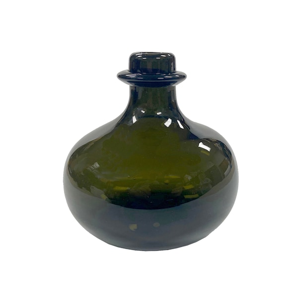 5" Hand-Blown Dark Green Thick Glass Small Onion Bottle- Antique Vintage Style