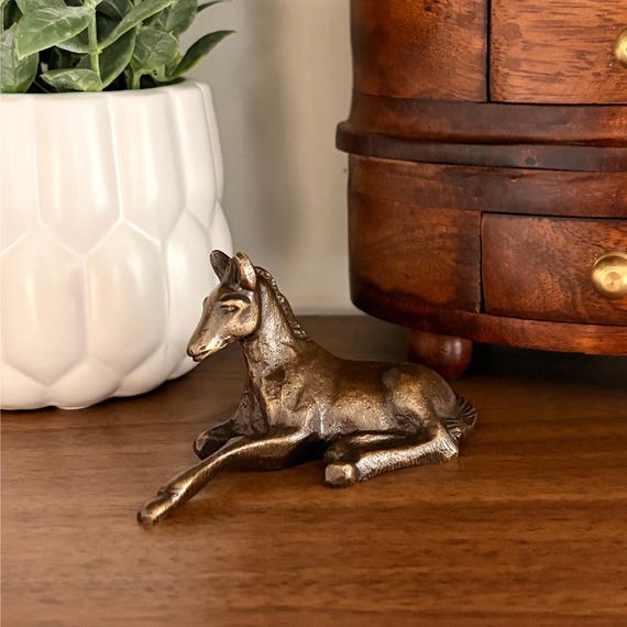 Antiqued Brass Horse Figurine, English Equestrian or Western Decor