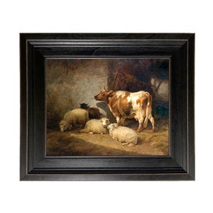 Ingelijste canvas print koe en schapen, boerderij muurkunst
