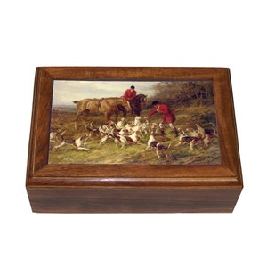 Stampa incorniciata &quot;Richiamo dei cani da caccia alla volpe&quot;, portagioie in legno, scatola regalo, regalo per lo sposo, regalo per il cacciatore di volpi, equestre