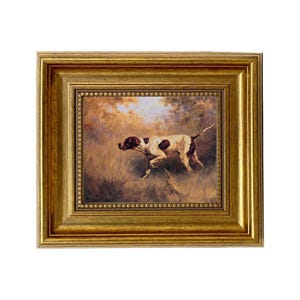 On Point English Pointer Framed Oil Painting Print on Canvas, Vintage Style Dog Print, Hunting Dog Print, English Country Decor