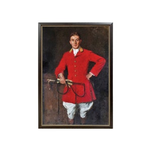 Fox Hunter Whipper In Portrait Framed Oil Painting Print on Canvas in Thin Black Variegated Wood and Gesso Frame- Framed to 14-3/4&quot; x 21&quot;