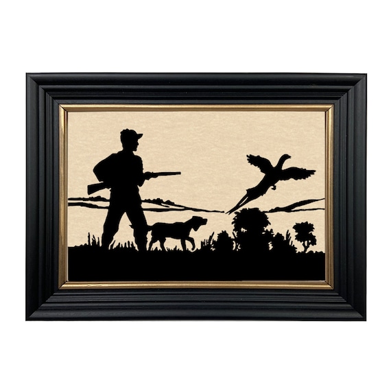 Pheasant Hunting Framed Silhouette, Handmade Lodge Wall Art