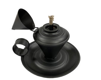 3-1/2" Tin Camphene-Style Lamp with Snuffer Lid, Antique Style, Reenactment Supplies