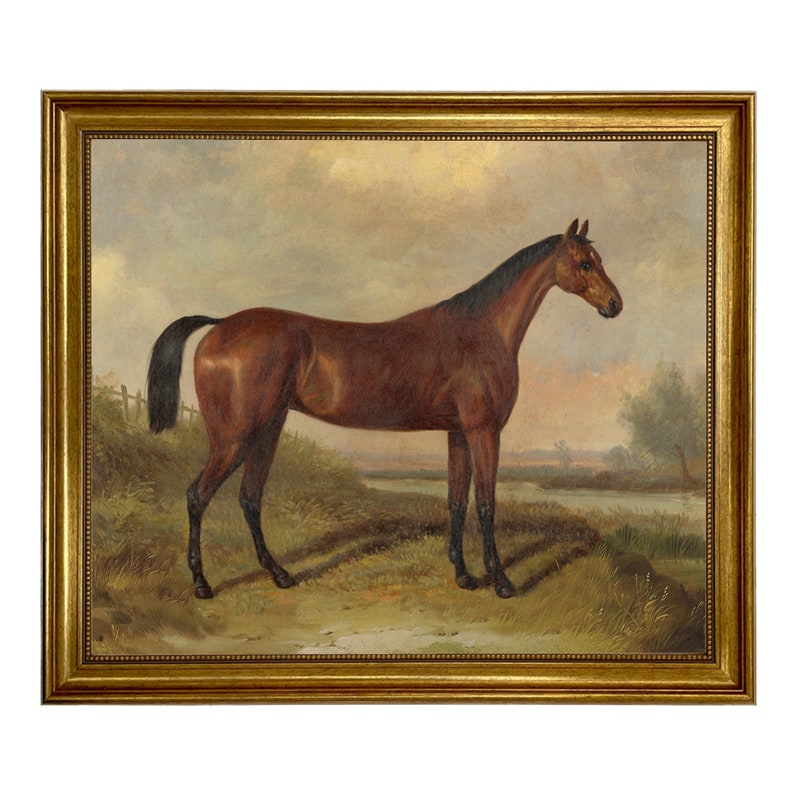 Hunter In a Landscape After William Barraud Framed Oil Painting Print on Canvas, Equestrian, Horse, Wall Art, Decor 23-1/2 x 27-1/2"