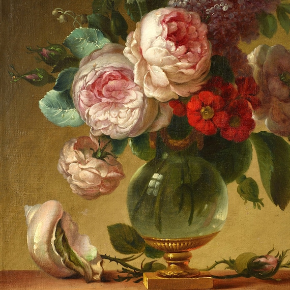 Floral Still Life With Lilacs and Peonies Framed Oil