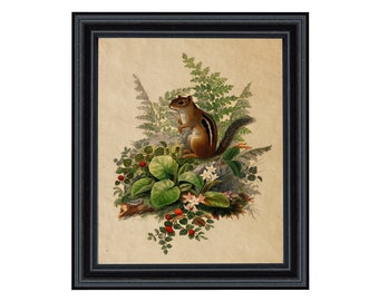 Woodland Chipmunk Cottagecore Framed Reproduction Print, Nursery, Cabin, Wall Art