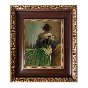 Portrait of Woman in Black and Green Dress Framed Canvas Print, Vintage ...
