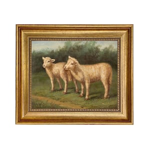 Lost Lambs Framed Oil Painting Print on Canvas, Sheep Wall Art, Cottagecore Art, Rustic Farmhouse Art, Vintage Sheep Print, Pastoral Art