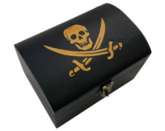 Engraved Pirate Flag Mango Wood Treasure Chest, Party Favor