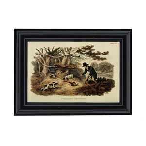 Pheasant Hunting Framed Color Print, Antique Style, English, Cabin, Lodge, Gallery Wall, Wall Art, Decor