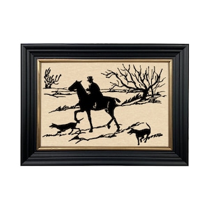 Rider and Dogs Framed Paper Cut Silhouette, Equestrian, Fox Hunt, English Country, Wall Art, Decor