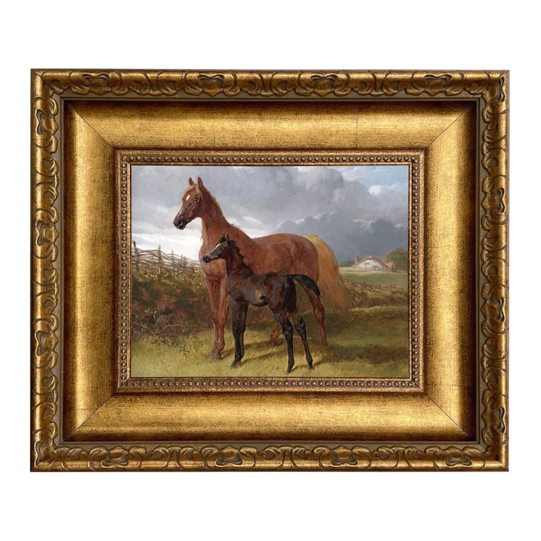 Framed Mare and Foal Canvas Print, Horse Print, Equestrian Wall