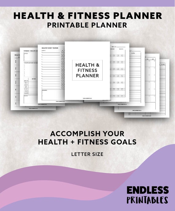 printable health fitness planner fitness journal workout journal meal planner food diary weight loss planner health and fitness journal