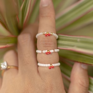 Cherry Ring Collection | Mini Seed Bead Rings | Beaded Retro Rings | Cherry Rings