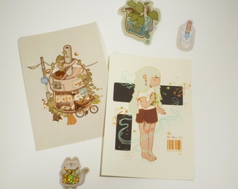 Random Patreon Rewards Grab Bag | 1 POSTCARD + 2 STICKERS | Random Grab Bag | Matte Soft Touch Postcards | Vinyl Stickers