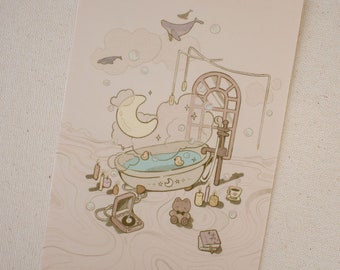 Self Care Night Postcard | Dreamy Bath Postcard | Aesthetic Postcard | Art Postcard
