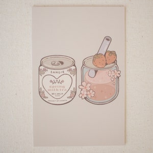 Sakura Milchtee Postkarte | Getränk Postkarte | Ästhetische Postkarte | Frühlingspostkarte