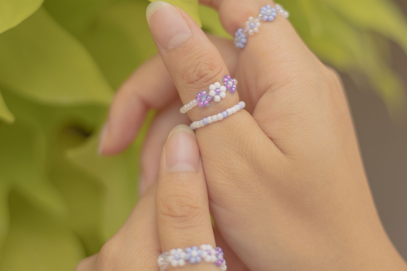 Purple Beaded Rings Collection Mini Seed Bead Rings Beaded Etsy