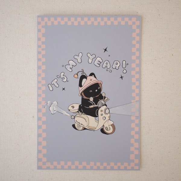 It's My Year! Postcard | Black Bunny Postcard | Lunar New Year Postcard | Art Postcard