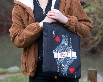 Local US shipping - Hamlet book tote shoulder laptop bag - king of hearts book handbag ideal for Shakespeare fan gift