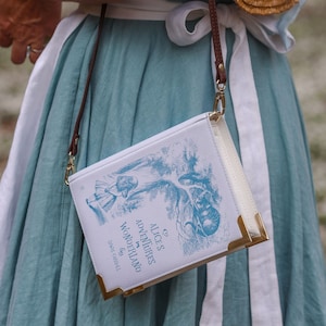 Cartable Alice au pays des merveilles - Meilleurs cadeaux littéraires - Sac à bandoulière conte de fées - Sac en forme de livre fantastique - Pochette fantaisiste - Accessoires de costume