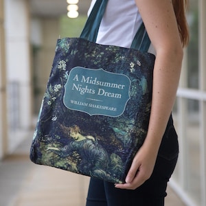Local USA shipping - NO TARIFFS ~ Midsummer Nights Dream Book Tote Bag, Shakespeare Bookish Tote Bags, Book Lovers Gift, Teacher Tote Bags