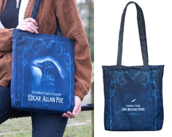 Edgar Allan Poe Tote Bag, Gifts For Her, The Raven Book Tote Bag, Gifts for Teacher, Book Lovers Gifts, Literary Tote Bag, Bookish Gift
