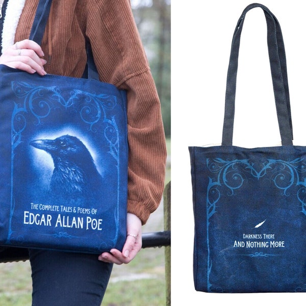 Edgar Allan Poe Tote Bag, Book Tote Bag, Book Lovers Gifts, Literary Tote Bag, The Raven Tote Bag, Theater-Themed Tote Bags, Reader Gift