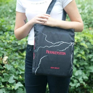 Frankenstein Tote Bag, Horror Book Tote Bag, Black Bookish Tote Bags, Gothic Tote Bag, Teacher Gifts, Literary Bags For Her, Bookish Merch