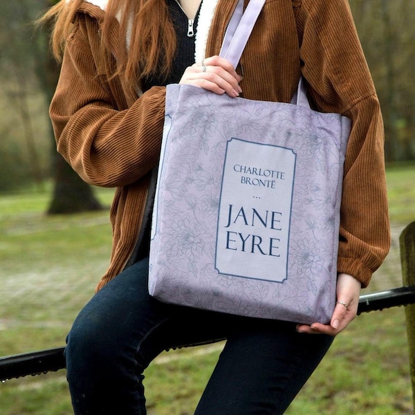 Jane Eyre Tote Bag, Graduation Gifts For Her College, Purple Book Tote Bag, Literary Gifts,Charlotte Bronte Book Handbag,Laptop Shoulder Bag