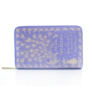Cartera con forma de libro de Orgullo y prejuicio en color morado, cartera con forma de libro de Jane Austen, cartera con cremallera, monedero para libros, estuche para libros, regalo para amantes de los libros, regalo de Pemberley