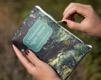 A Midsummer Nights Dream, Book Lover Gift, Shakespeare Gifts, Book Wallet, Book Pencil Case, Book Coin Purse, Professor Gift, Makeup Pouch