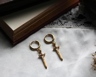 The Dragon Sword Chronicles Gold/Silver Earrings, Enchanted Sword Jewelry, Medieval Fantasy Bookish Unique Gift for Readers and Adventurers