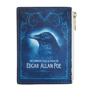 Envío local a EE. UU. - Estuche porta tarjetas con forma de libro de Edgar Allan Poe - Mini billetera para libros hecha de cuero vegano