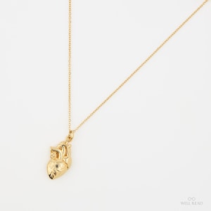 Gold Anatomisches Herz Anhänger Halskette, Frankenstein Schmuck, Geschenk für sie, Art Deco Halskette, Bücherwurm Charme Schmuck, Buch-Liebhaber Geschenke