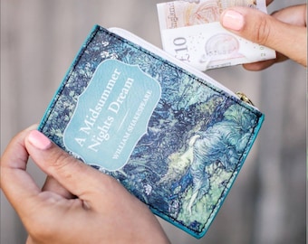 A Midsummer Night&#39;s Dream, Medieval Book Pouch, Zipper Book Coin Purse, Shakespeare Gifts, Mini Book Wallet, Book Lover Gift, Literary